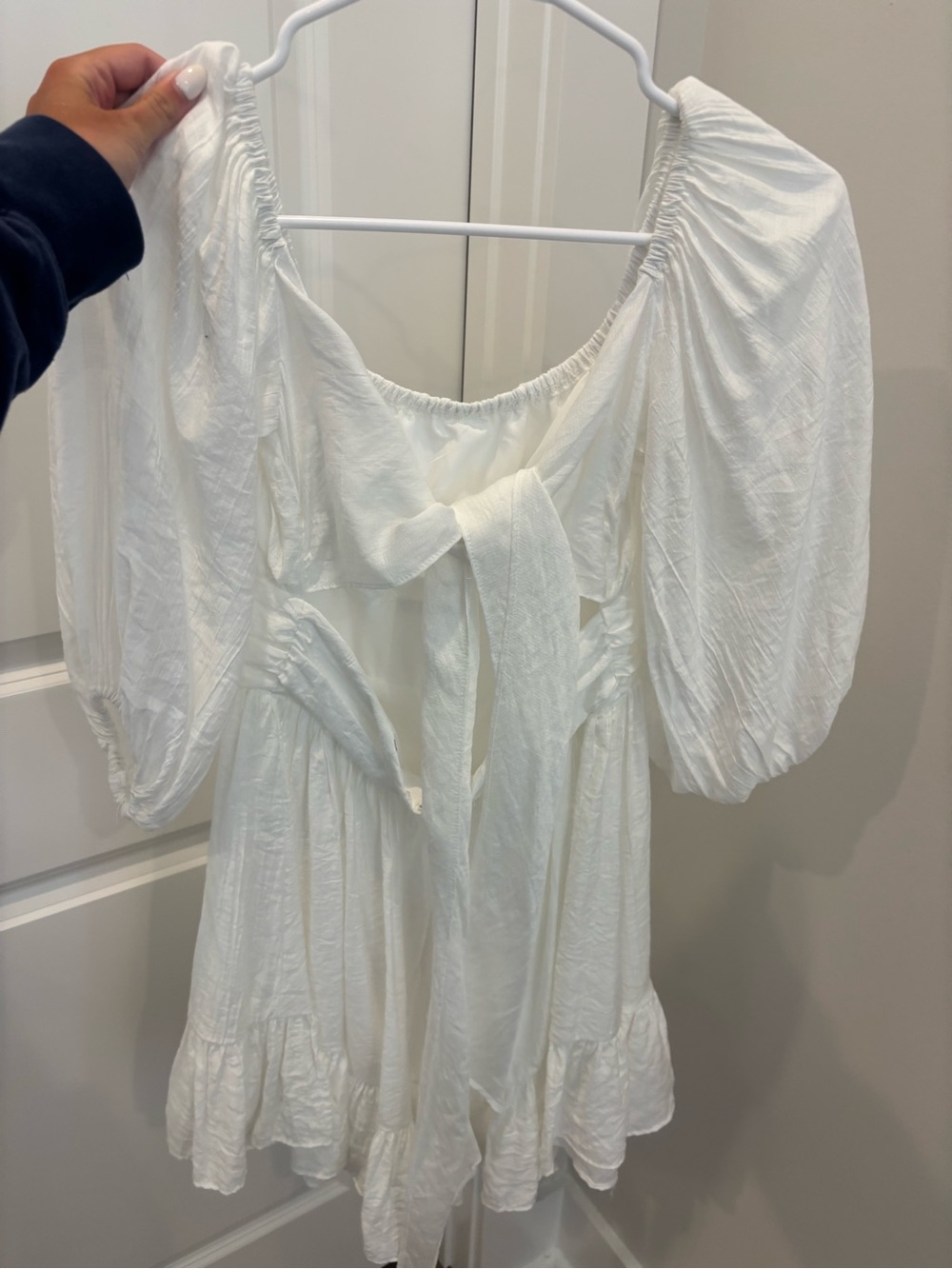 White Puff Sleeve Ruffled Mini Dress - Picture 2 of 2